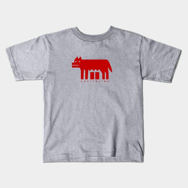 Minimalist design of Capitoline Wolf. Art in red ink Kids T-Shirt by croquis design